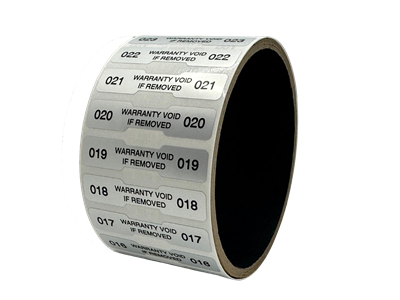 500 Silver Matte TamperGuard Tamper Evident Security Label Seal Sticker Non Residue, Dogbone 1.75" x 0.375" (44mm x 9mm). Printed: warranty Void if Removed + Serial Number.