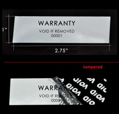 250 Silver Bright TamperVoidPro Metallic Tamper Evident Security Labels Seal Sticker, Rectangle 2.75" x 1" (70mm x 25mm). Printed: Warranty Void if LabelRemoved + Serial Number.