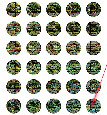 5,000 Tamper Evident Hologram Bright Black Security Round Label Seal Sticker, Round/ Circle 0.5" diameter (13mm). Demetalized Laser Customization. >Click on item details to customize it.