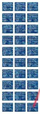 2,000 Tamper Evident Holographic Bright Blue Security Label Seal Sticker, Rectangle .75" x 0.6" (19mm x 15mm). Demetalized Laser Customization. >Click on item details to customize it.