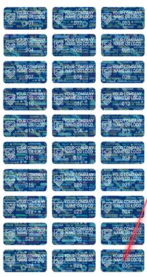 2,000 Tamper Evident Holographic Bright Blue Security Label Seal Sticker, Rectangle 1" x 0.5" (25mm x 13mm). Demetalized Laser Customization. >Click on item details to customize it.