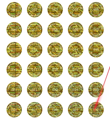 10,000 Tamper Evident Hologram Bright Gold Security Round Label Seal Sticker, Round/ Circle 0.5" diameter (13mm). Demetalized Laser Customization. >Click on item details to customize it.