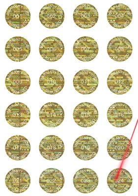 10,000 Tamper Evident Hologram Golden Security Round Label Seal Sticker, Round/ Circle 0.625" diameter (16mm). Demetalized Laser Customization. >Click on item details to customize it.