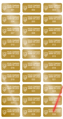 2,000 Gold TamperVoidPro Tamper Evident Security Labels Seal Sticker, Rectangle 1" x 0.5" (25mm x 13mm). Demetalized Laser Customization. >Click on item details to customize it.